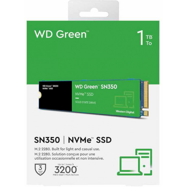 Накопичувач SSD Western Digital m.2 NVMe 1Tb Green SN350 960 1024 (WDS100T3G0C) - изображение 4