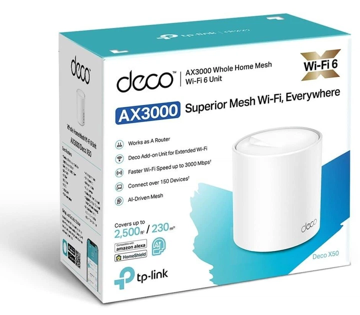 MESH-система TP-Link mesh Deco X50 AX3000 1Pcs White 802.11ax (Deco-X50-1-pack) - Фото 4 MESH-система TP-Link mesh Deco X50 AX3000 1Pcs White 802.11ax (Deco-X50-1-pack) - зображення 4