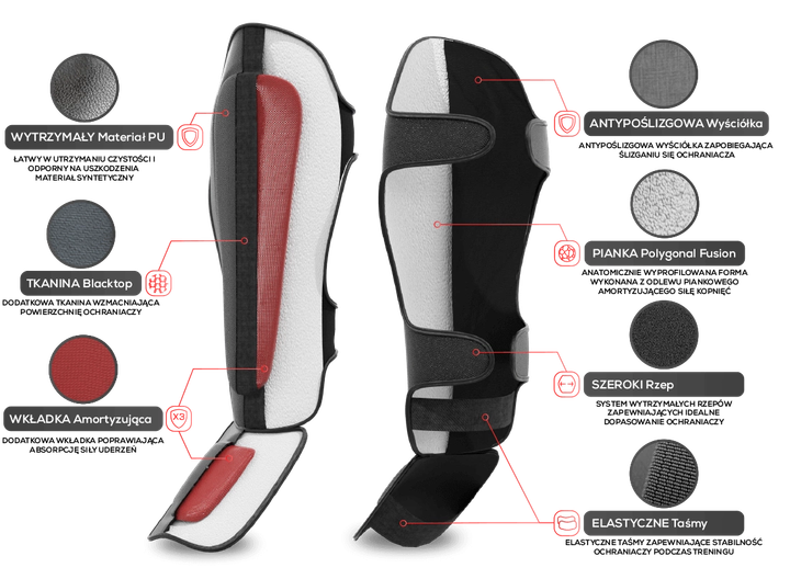 Ochraniacze piszczele i stopy Bushido SP-10v1 XL Black/Red (5902539014136) - obraz 9