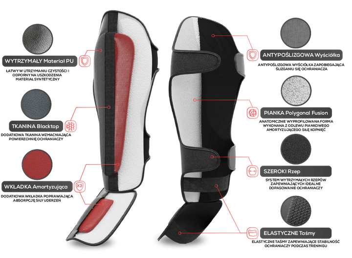 Ochraniacze piszczele i stopy Bushido SP-10v2 M Black/Red (5902539014501) - obraz 7