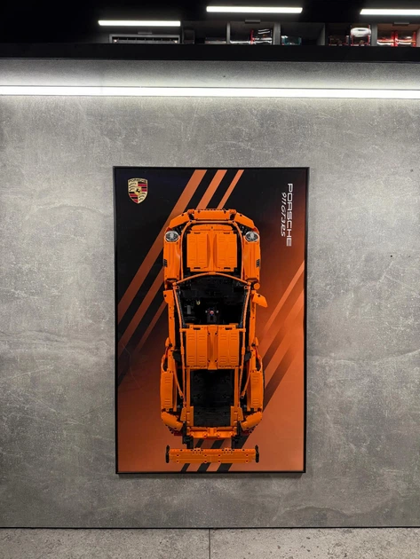 Арт Держатель Рамка на Стену 80x50 см. для Фирменного Конструктора Technic 42056 Porsche 911 GT3 RS Orange Порш Оранжевый 2016 года - Type-E - изображение 5