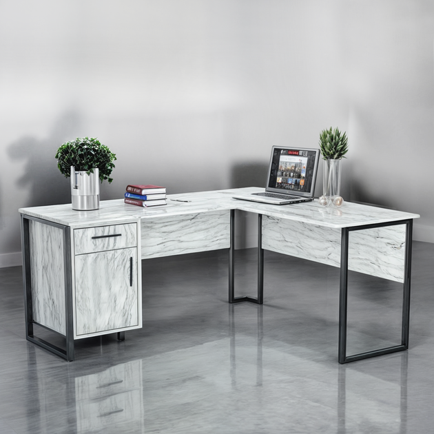Стіл кутовий офісний Tobi Sho LOFT Iceberg СУЛА/4-1 з тумбою стільниця 18 мм, 1600х1400х750 Дуб крафт білий - Фото 2 Стіл кутовий офісний Tobi Sho LOFT Iceberg СУЛА/4-1 з тумбою стільниця 18 мм, 1600х1400х750 Дуб крафт білий - зображення 2