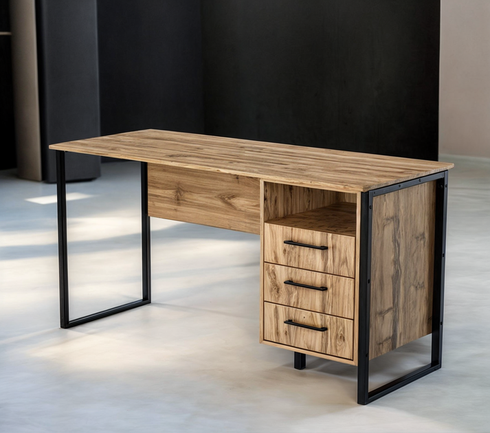 Стіл письмовий Tobi Sho LOFT Gold СПЛГ/3 прямий з шухлядами, стільниця 36 мм, 1390х600х765 Дуб аппалачі - зображення 3