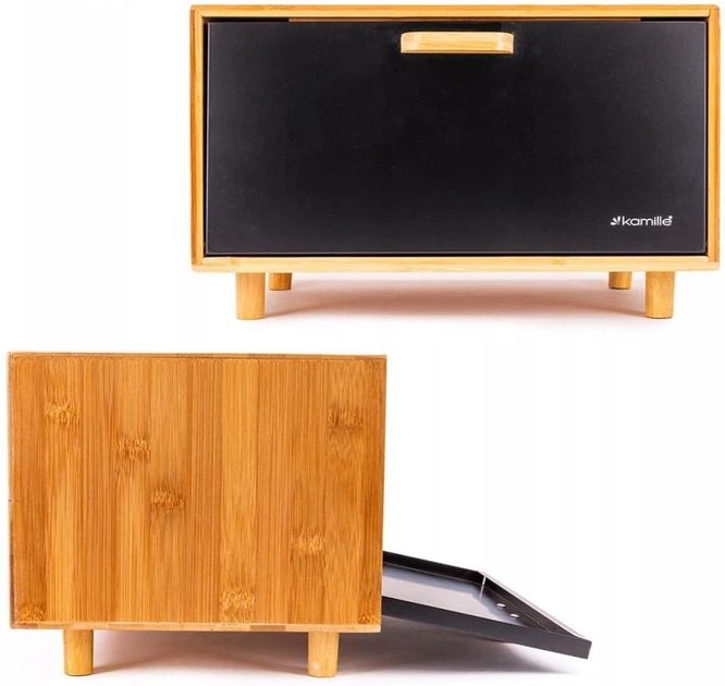 Хлібниця Kamille Black&Wood бамбукова 36х26х23см зі сталевою кришкою - Фото 5 Хлібниця Kamille Black&Wood бамбукова 36х26х23см зі сталевою кришкою - изображение 5