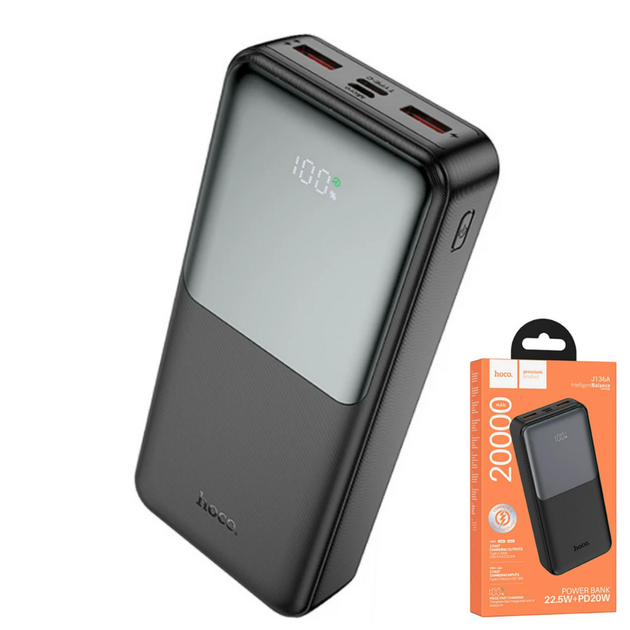Повербанк Hoco J136A 20000 mAh Sirui 22.5W+PD20W швидка зарядка 2USB/1Type-C Чорний - Фото 2 Повербанк Hoco J136A 20000 mAh Sirui 22.5W+PD20W швидка зарядка 2USB/1Type-C Чорний - зображення 2