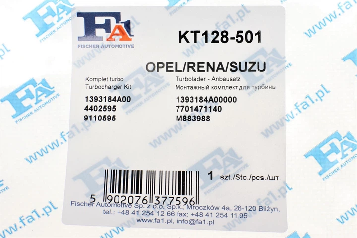 Прокладка трубки подачі оливи до турбіни Renault Trafic 1.9DCI к-кт KT128-501 FA1 - изображение 4