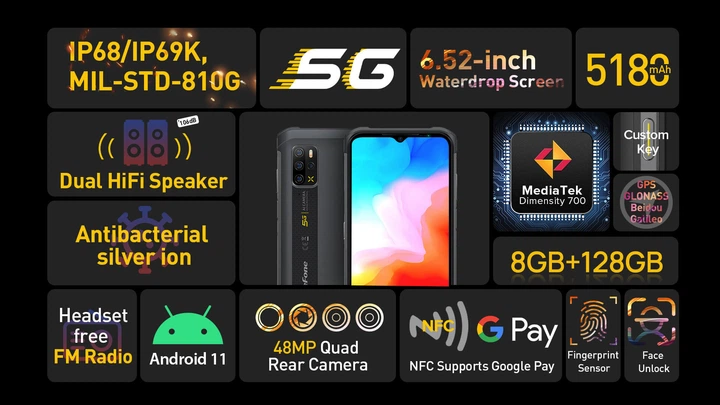 Смартфон Ulefone Armor 12 5G 8/128GB Black/Orange [65298] – фото