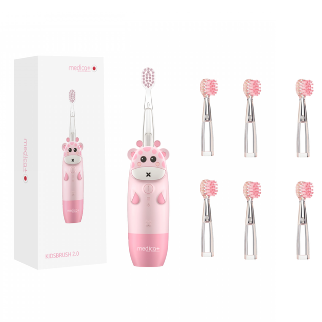 Дитяча зубна щітка Medica+ KidsBrush 2.0 Pink + Насадки (6 шт) - Фото 1 Дитяча зубна щітка Medica+ KidsBrush 2.0 Pink + Насадки (6 шт) - зображення 1