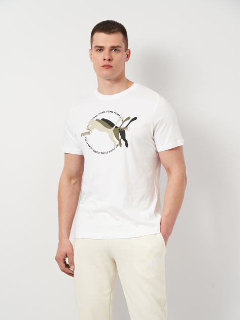 Акція на Футболка бавовняна довга чоловіча Puma Graphics Multiple Cat Logo Tee 68482602 M White від Rozetka