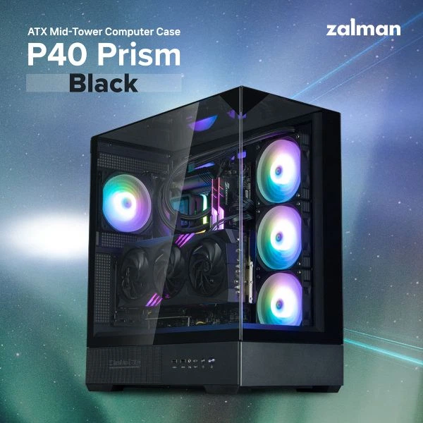 Корпус Zalman p40 Prism без бп, 2xUSB3.0, 1xUSBType-C, 1x120мм
