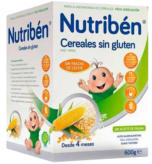 Каша для немовлят Nutriben Nutribn Gluten Free Cereals із кукурудзою та гречаною кашею 600 г (8430094056348) - зображення 1