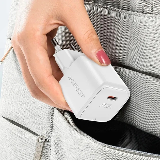 Мережевий зарядний пристрій Acefast A73 mini PD20W GaN single USB-C charger set C3-03 White (6974316282655) - зображення 6