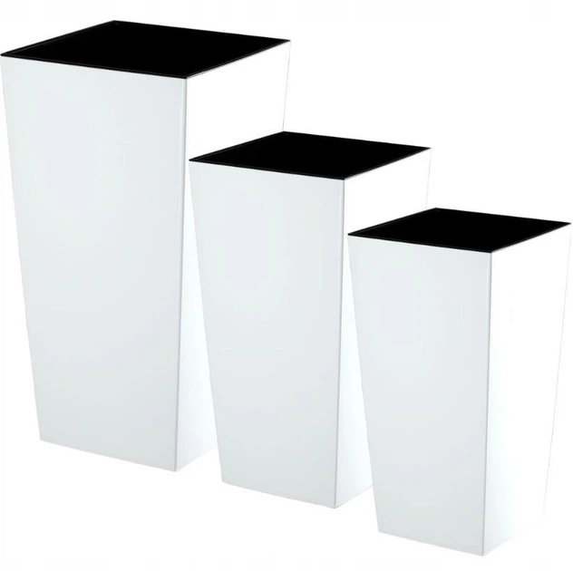 Набор 3 шт вазонов для цветов с вкладками Deco4Home SQUARE 26.5 см/32.5 см/37.5 см для балкона, террасы, сада Белый - изображение 2