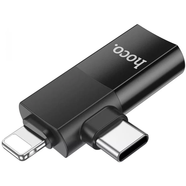 Переходник Hoco UA17 2in1 Lightning Male/Type-C Male to USB female Black - изображение 2