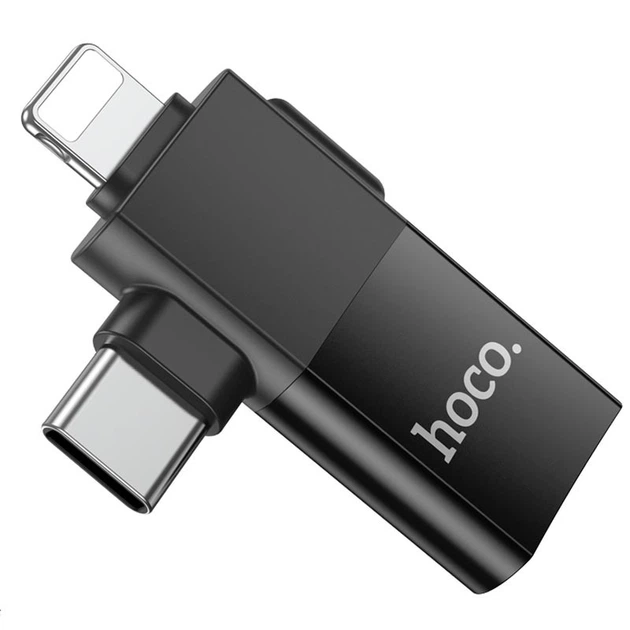 Переходник Hoco UA17 2in1 Lightning Male/Type-C Male to USB female Black - изображение 3