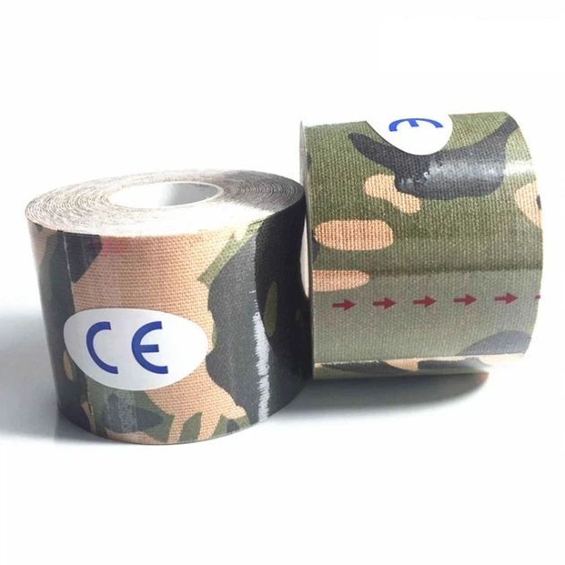 Тейп Кінезіо 3.8 см, кінезіологічна стрічка Kinesiology Tape Sportstape Sport & Therapy, 3.8 см, камуфляж зелений - изображение 4