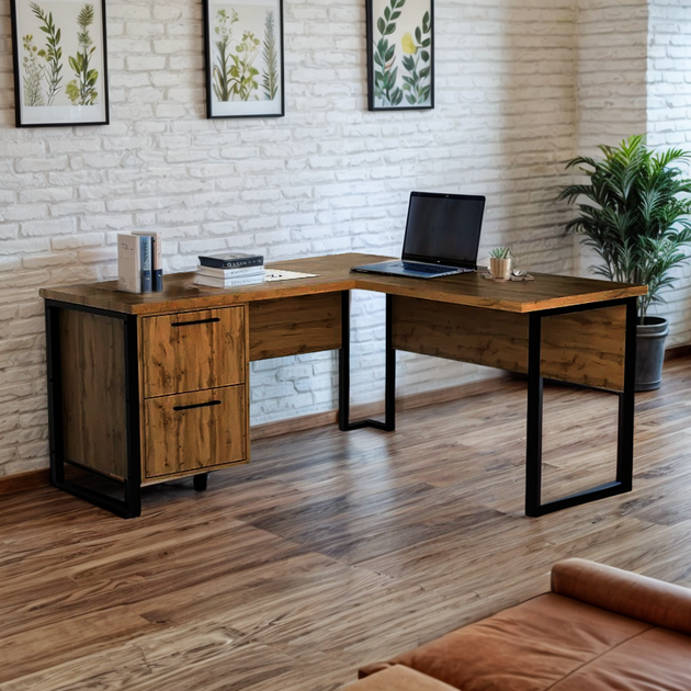 Стол угловой офисный Tobi Sho LOFT Volcano СУЛВ/5-1 с 2 ящиками столешница 18 мм, 1400х1200х750 Фаервуд - изображение 2