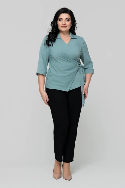 Блузка женская на запах креп шелк All Posa Эльмира 102335 56 мятная - изображение 5