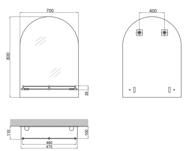 Зеркало настенное Zerix LAGUNA MRZ03-70x80x11 прямоугольное с дугообразным верхом и полкой (ZX5623) - изображение 6
