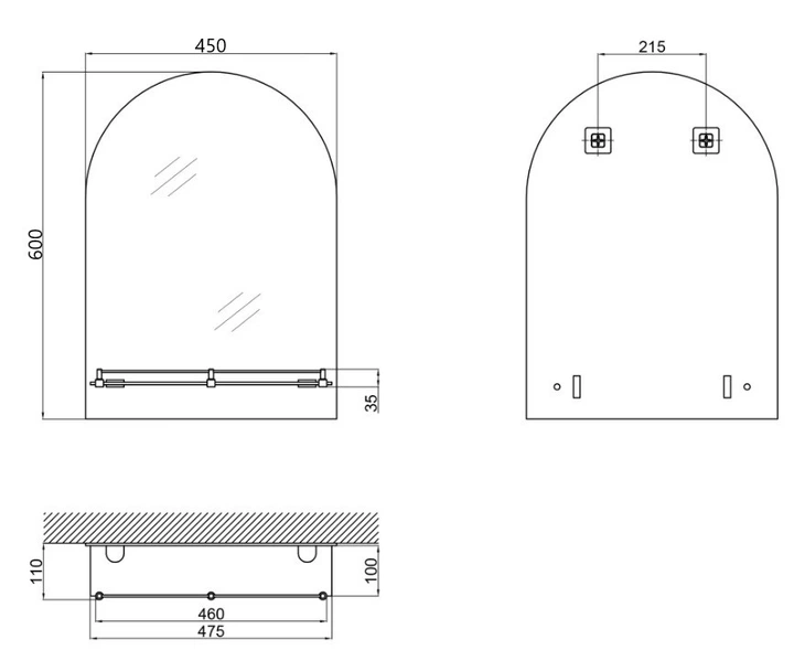 Зеркало настенное Zerix LAGUNA MRZ03-450x600x110 прямоугольное с дугообразным верxом и полкой (ZX562 - Фото 2 Зеркало настенное Zerix LAGUNA MRZ03-450x600x110 прямоугольное с дугообразным верxом и полкой (ZX562 - изображение 2