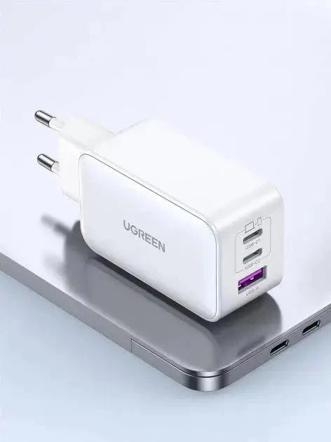 Зарядное устройство Ugreen GaN CD244 3xUSB 65W (2xUSB-C+USB-A) Белый - изображение 2