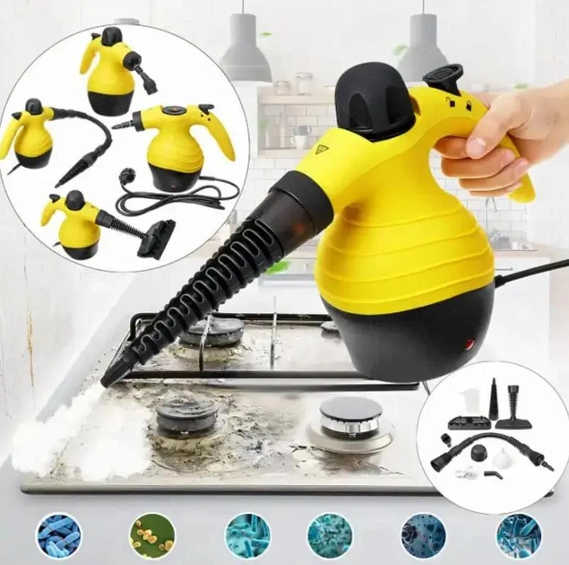 Многофункциональный ручной отпариватель Steam Cleaner Crownberg CB3141 Pro 1200 ватт электрический пароочиститель для дома 9 в 1 Желтый - изображение 4