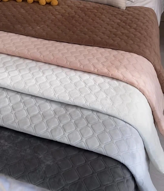 Покривало ТЕП велюрове Velour Ромб круглий Світло-сірий двоспальне 180х240 см Двостороннє - зображення 6
