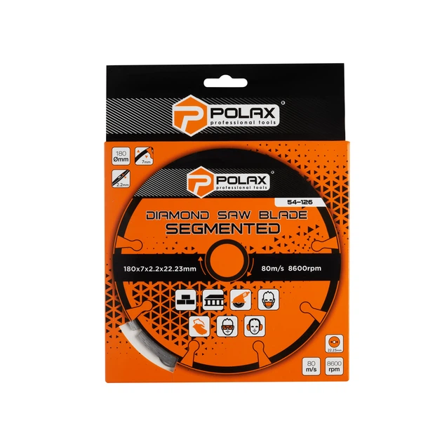 Диск алмазный сегментированный Polax 180x7x2.2x22.23, 25% (54-126) - Фото 3 Диск алмазный сегментированный Polax 180x7x2.2x22.23, 25% (54-126) - изображение 3