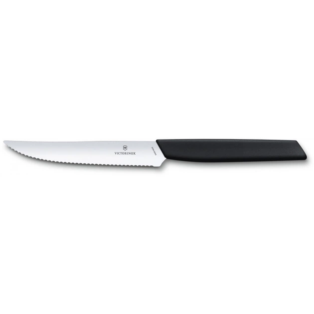 Ніж для стейків і піци Victorinox з серрейтором Vx69003.12W Swiss Modern, чорний, 230 мм, кухонний - Фото 2 Ніж для стейків і піци Victorinox з серрейтором Vx69003.12W Swiss Modern, чорний, 230 мм, кухонний - зображення 2