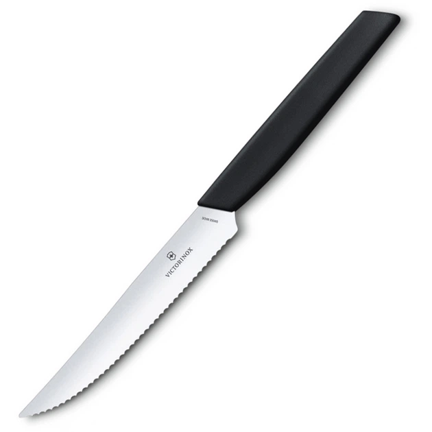 Ніж для стейків і піци Victorinox з серрейтором Vx69003.12W Swiss Modern, чорний, 230 мм, кухонний - Фото 3 Ніж для стейків і піци Victorinox з серрейтором Vx69003.12W Swiss Modern, чорний, 230 мм, кухонний - зображення 3