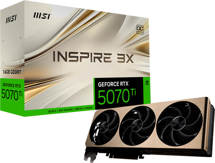 Відеокарта MSI PCI-Ex GeForce RTX 5070 Ti INSPIRE 3X OC PLUS 16GB GDDR7 (256bit) (2497/28000) (HDMI, 3 x DisplayPort) (RTX 5070 Ti 16G INSPIRE 3X OC PLUS) - зображення 7