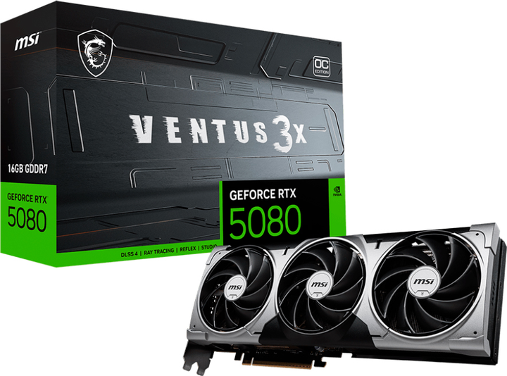 Karta graficzna MSI PCI-Ex GeForce RTX 5080 VENTUS 3X OC 16GB GDDR7 (256bit) (2655/30000) (HDMI, 3 x DisplayPort) (RTX 5080 16G VENTUS 3X OC) - obraz 7
