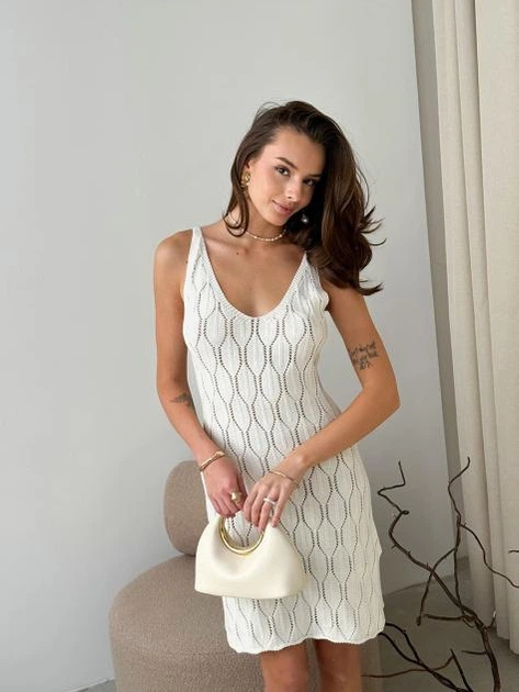 Платье короткое летнее женское ARTKNIT Ажур S-M Молочное (4823093466807) - изображение 6