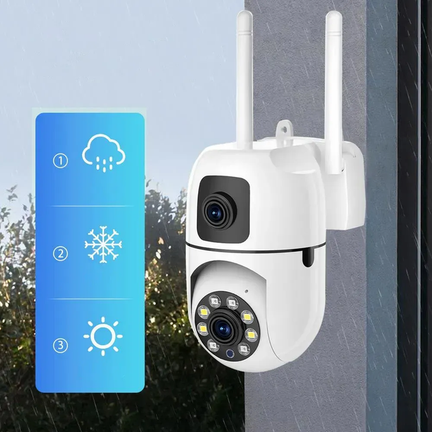 Вулична WiFi камера відеоспостереження, від мережі, Dual Lens EW10 (L) - Фото 3 Вулична WiFi камера відеоспостереження, від мережі, Dual Lens EW10 (L) - зображення 3