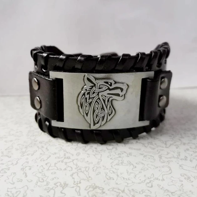 Браслет чоловічий шкіряний Wolf Power Silver широкий - Фото 3 Браслет чоловічий шкіряний Wolf Power Silver широкий - зображення 3