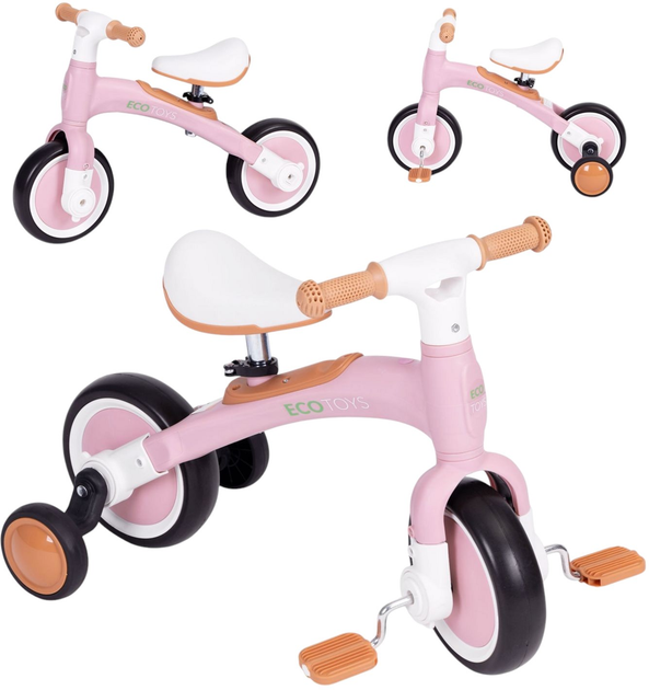 Rowerek biegowy z pedałami EcoToys treningowy kółka boczne 3w1 LC-V1359 Pink (5905817003655) - obraz 6