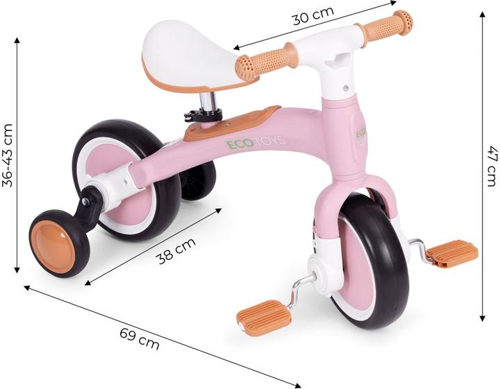 Rowerek biegowy z pedałami EcoToys treningowy kółka boczne 3w1 LC-V1359 Pink (5905817003655) - obraz 13