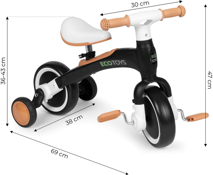 Біговел з педалями EcoToys навчальний бічні колеса 3в1 LC-V1359 Black (5905817005505) - зображення 15