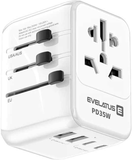 Зарядний пристрій Evelatus World Travel Adapter 1PD / 2Type-C / 2USB Charger 35W White (4752192090517) - зображення 3