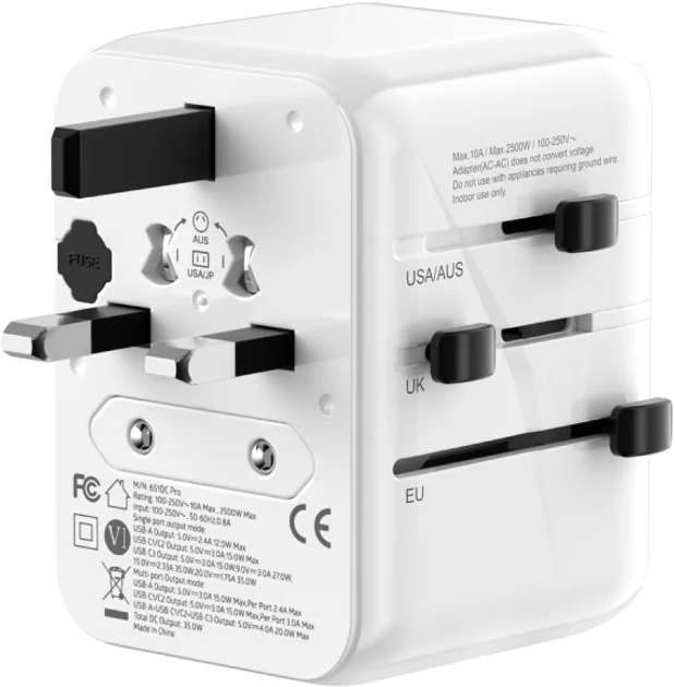 Зарядний пристрій Evelatus World Travel Adapter 1PD / 2Type-C / 2USB Charger 35W White (4752192090517) - зображення 5