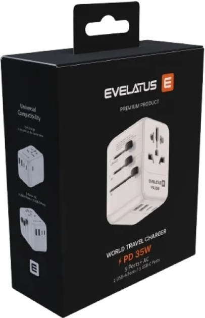 Зарядний пристрій Evelatus World Travel Adapter 1PD / 2Type-C / 2USB Charger 35W White (4752192090517) - зображення 7