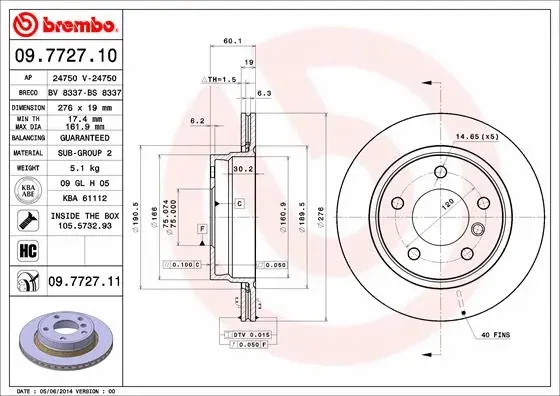 Тормозной диск BREMBO (09.7727.11) - изображение 2