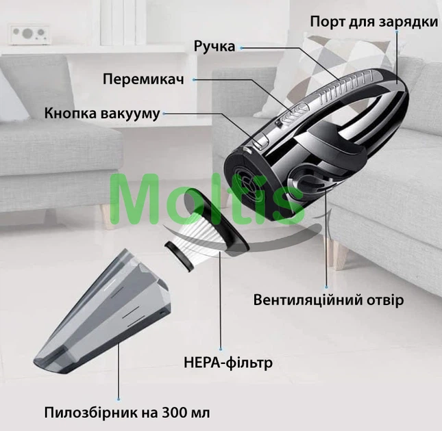 Автомобильный пылесос Moltis M2 120W USB Аккумуляторный - изображение 2