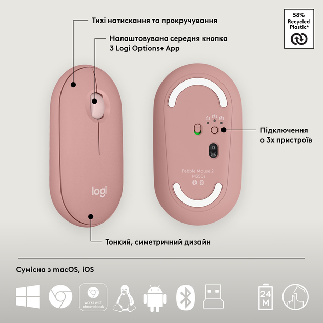 Комплект беспроводной Logitech Pebble 2 Combo Tonal Rose UA (920-012241) - изображение 7