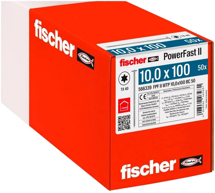 Набір шурупів Fischer PowerFast II 10 x 100 з плоскою головкою TX 50 шт. (4048962465631) - зображення 2