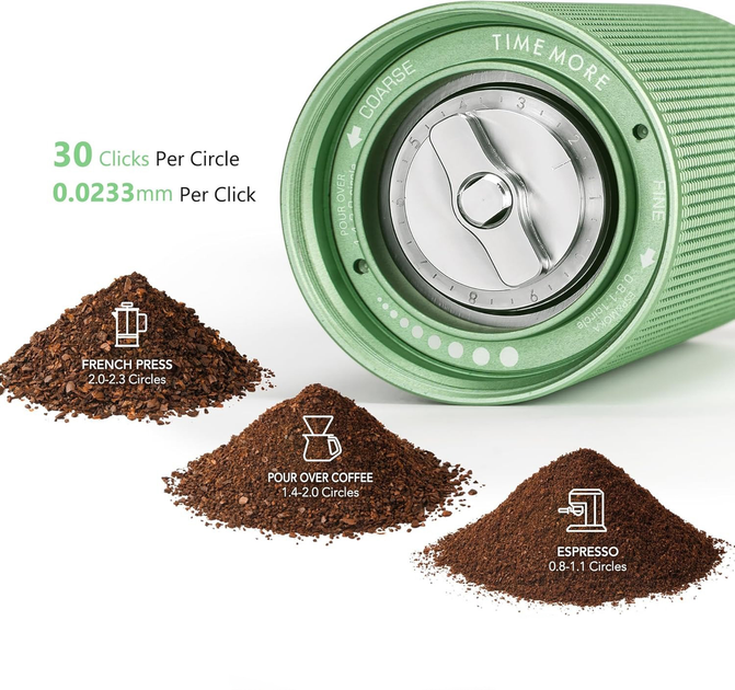 Ручная кофемолка Timemore Chestnut C3 ESP Green (C3ESP Green) портативная мельница для кофе с регулировкой помола из нержавеющей стали - Фото 4 Ручная кофемолка Timemore Chestnut C3 ESP Green (C3ESP Green) портативная мельница для кофе с регулировкой помола из нержавеющей стали - изображение 4