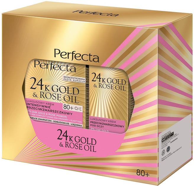 Набір для догляду за обличчям Perfecta 24K Gold and Rose Oil Крем для обличчя 80+ 50 мл + Крем для шкіри навколо очей 15 мл (5900525092113) - зображення 1