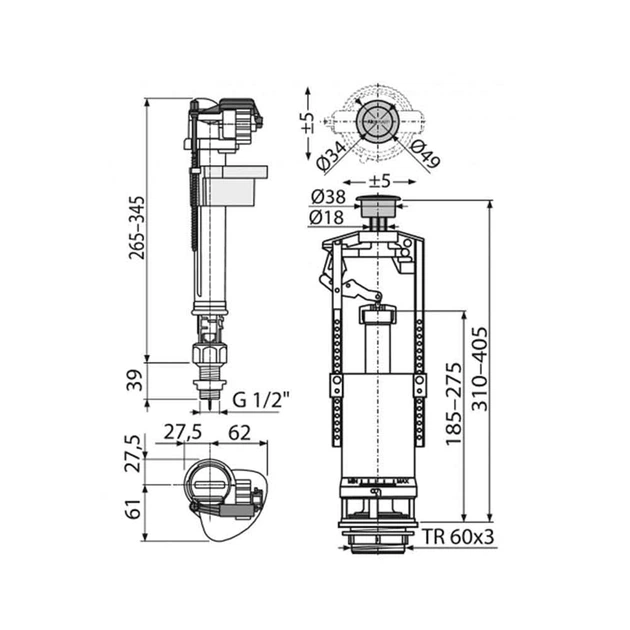 Выпускной комплект AlcaPlast SA2000S 1/2" с кнопкой Стоп хром - изображение 2