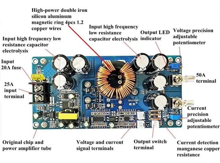 Понижающий преобразователь 800W 30A DC-DC 20-70V в 2.5-58V CC/CV