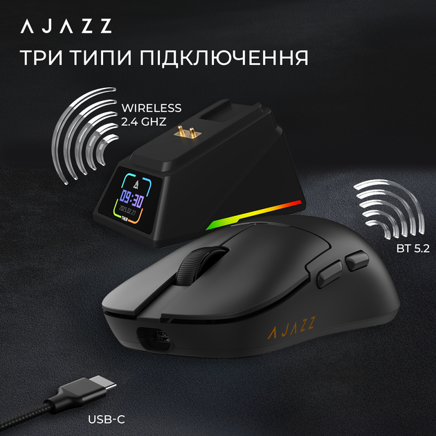 Мышь Ajazz AJ159 APEX Wireless/Bluetooth/USB Black (AJM159-A-B) - изображение 17